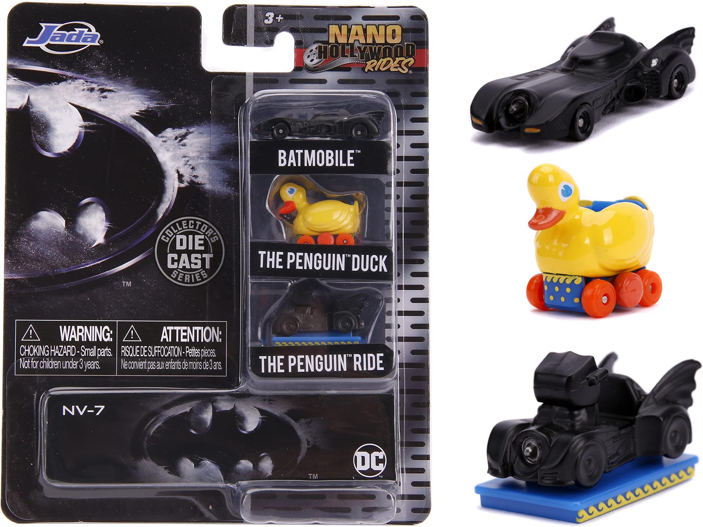 DC Comics 1989 Batman 1.65" Nano 3-Pack Die-cast Cars, Toys for Kids and Adults, Black