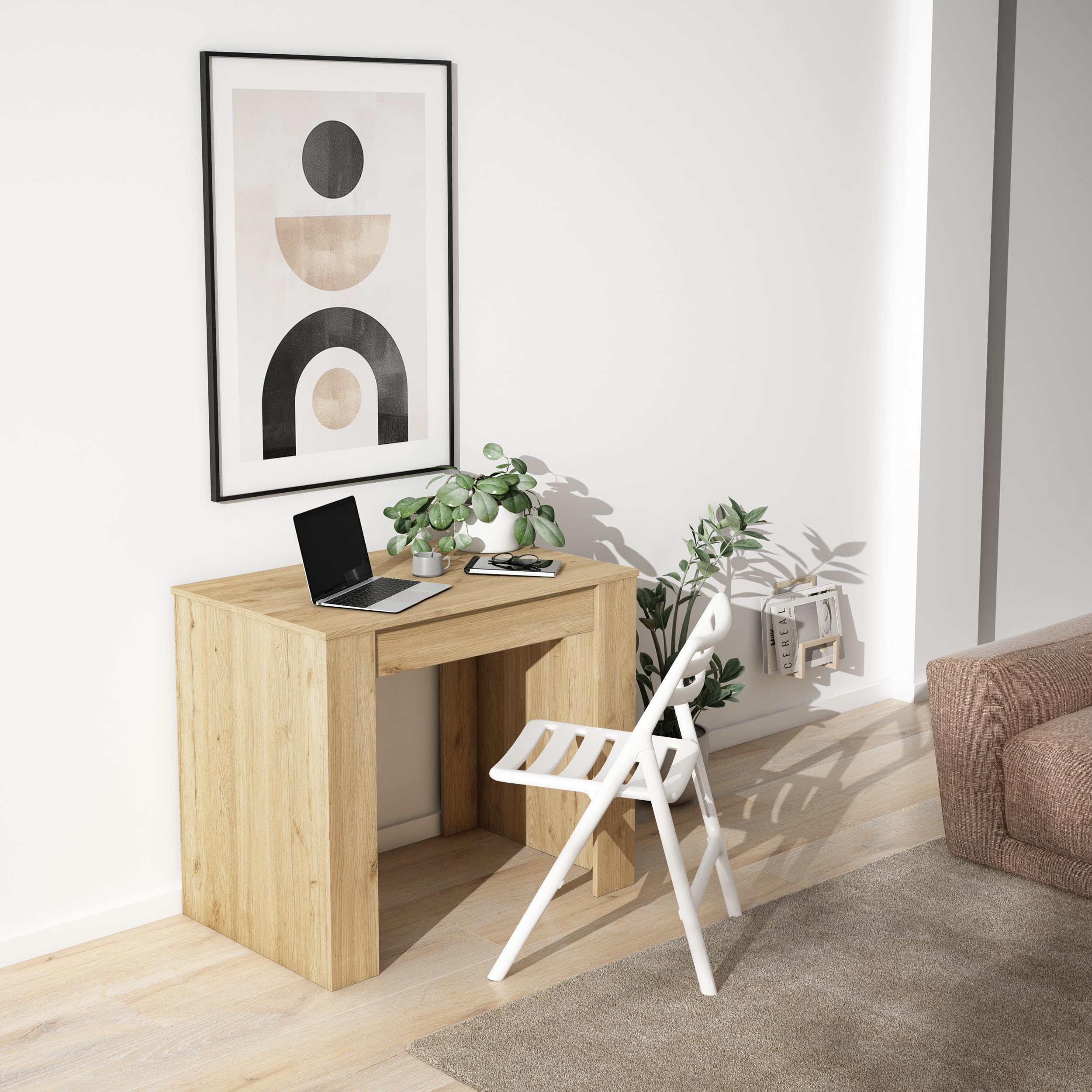 Skraut Home | Consolle allungabile | Tavolo consolle allungabile | 140 | Per 6 persone | Tavolo da pranzo | Stile moderno | Rovere