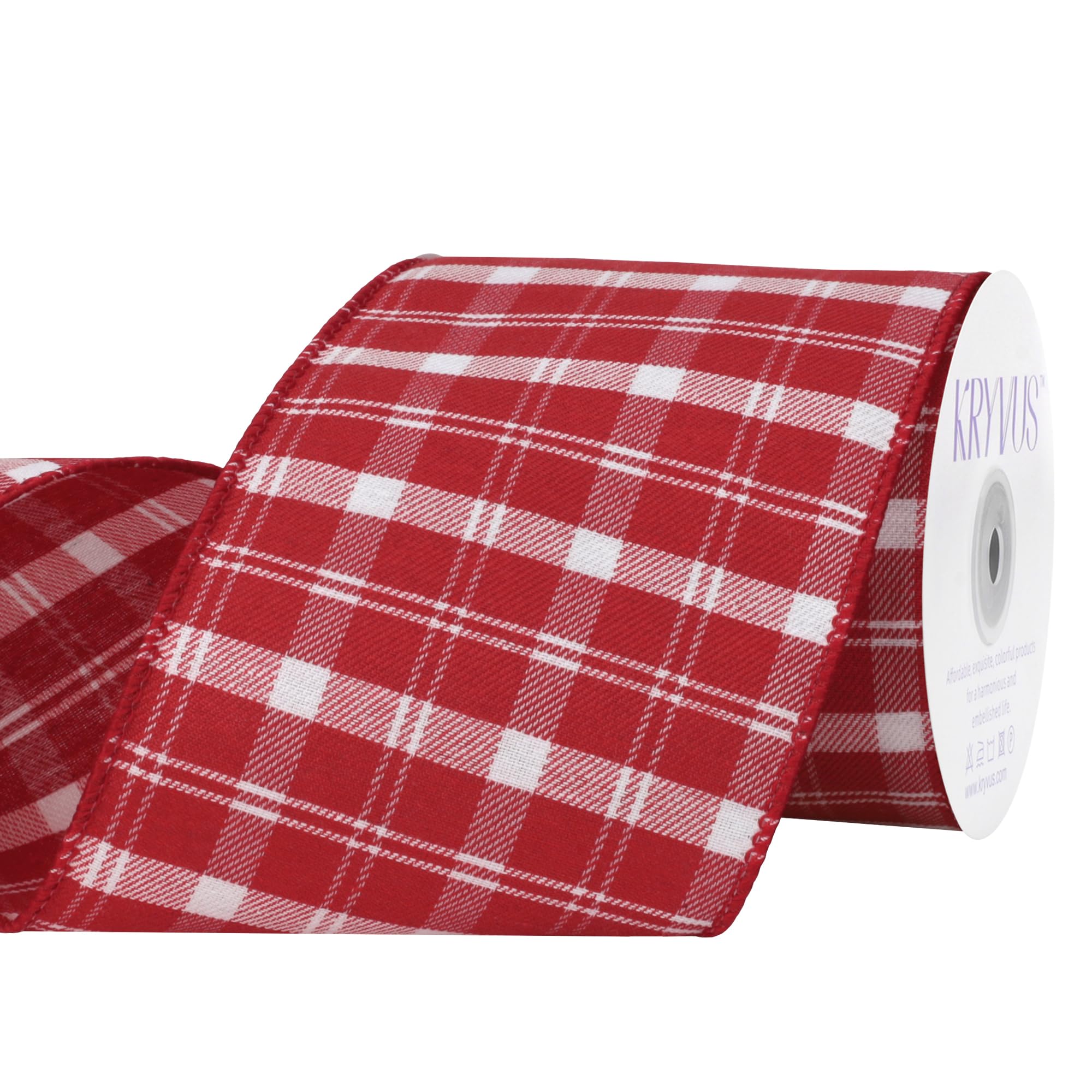 Kyvus Red and White Buffalo Plaid Christmas Wired Ribbon 100mm x 9 Meters