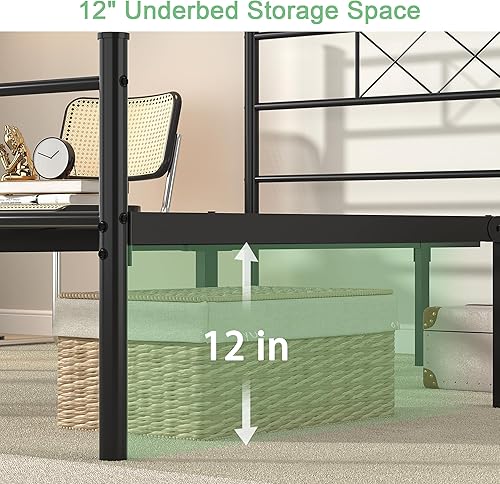 Miniatura 5 de VECELO Base de cama de tamaño matrimonial con cabecero, plataforma resistente y base de colchón con soporte de listones de metal, no necesita