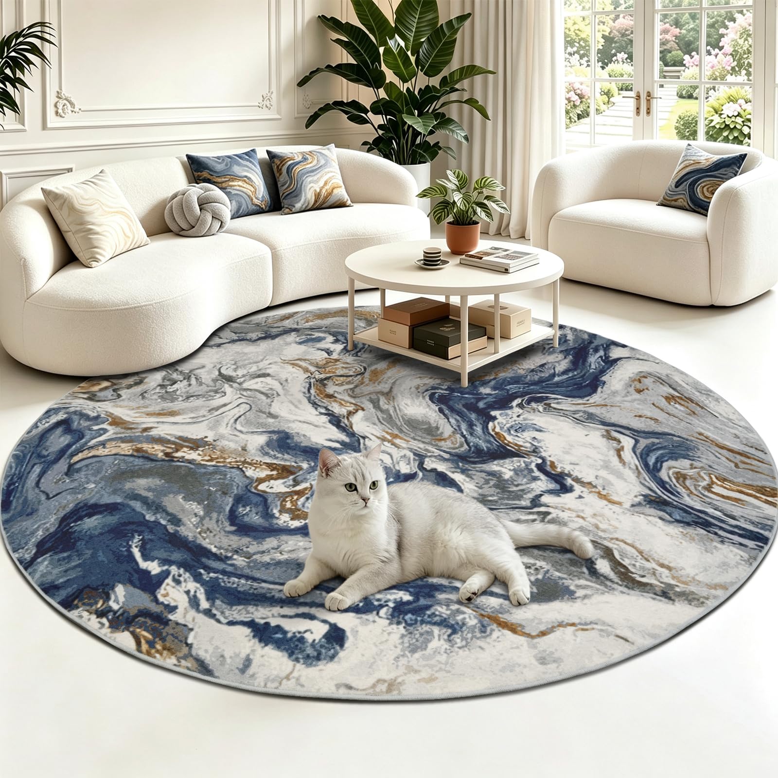 Famibay Alfombra Redonda 160 cm Lavable Alfombras Salon Redondas Pelo Corto