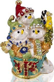 QFkris Snow Bros Jewelry Trinket Boxes Hand Painted Enameled with Shinning Rhinestones, Ring Holder Unique Gift Christmas Decor