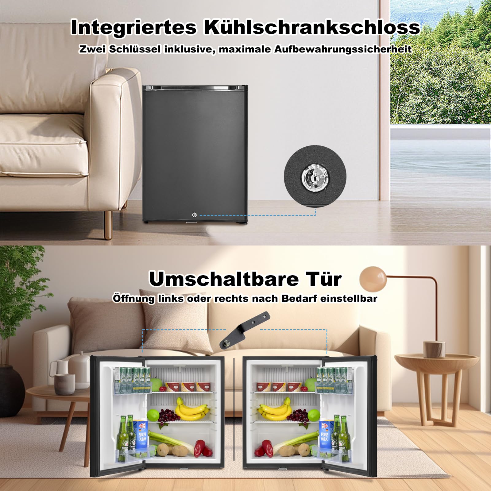 SMETA 12V Kühlschrank, Camping Kühlschrank 12V 230V, 53L Wohnwagen Kühlschrank, Absorber Minikühlschrank mit Schloss für Camping, Wohnmobil, Auto, LKW, Büro, Wohnheim, Lautlos, Schwarz