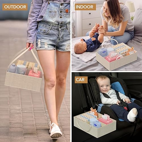 Miniatura 4 de BBLIKE Organizador de pañales con estante para colgar, carrito de almacenamiento de 3 niveles con cajones y bolsillos laterales para la organización