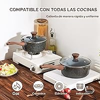 Vista 2 de SENSARTE Cacerola antiadherente con tapa, olla pequeña de 1.5 cuartos con revestimiento de granito suizo, mango que se mantiene fresco, olla