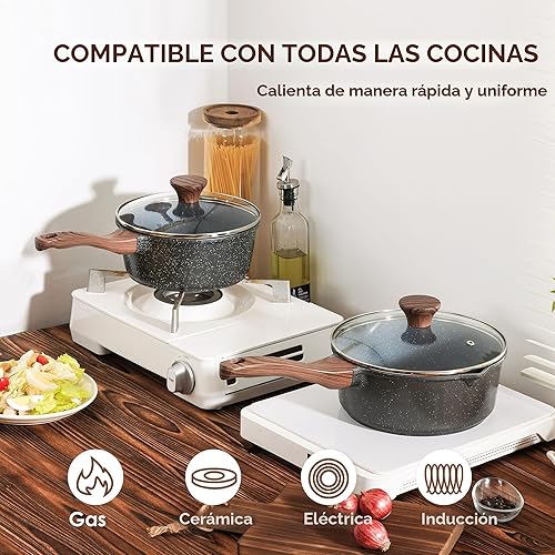 Miniatura 2 de SENSARTE Cacerola antiadherente con tapa, olla pequeña de 1.5 cuartos con revestimiento de granito suizo, mango que se mantiene fresco, olla