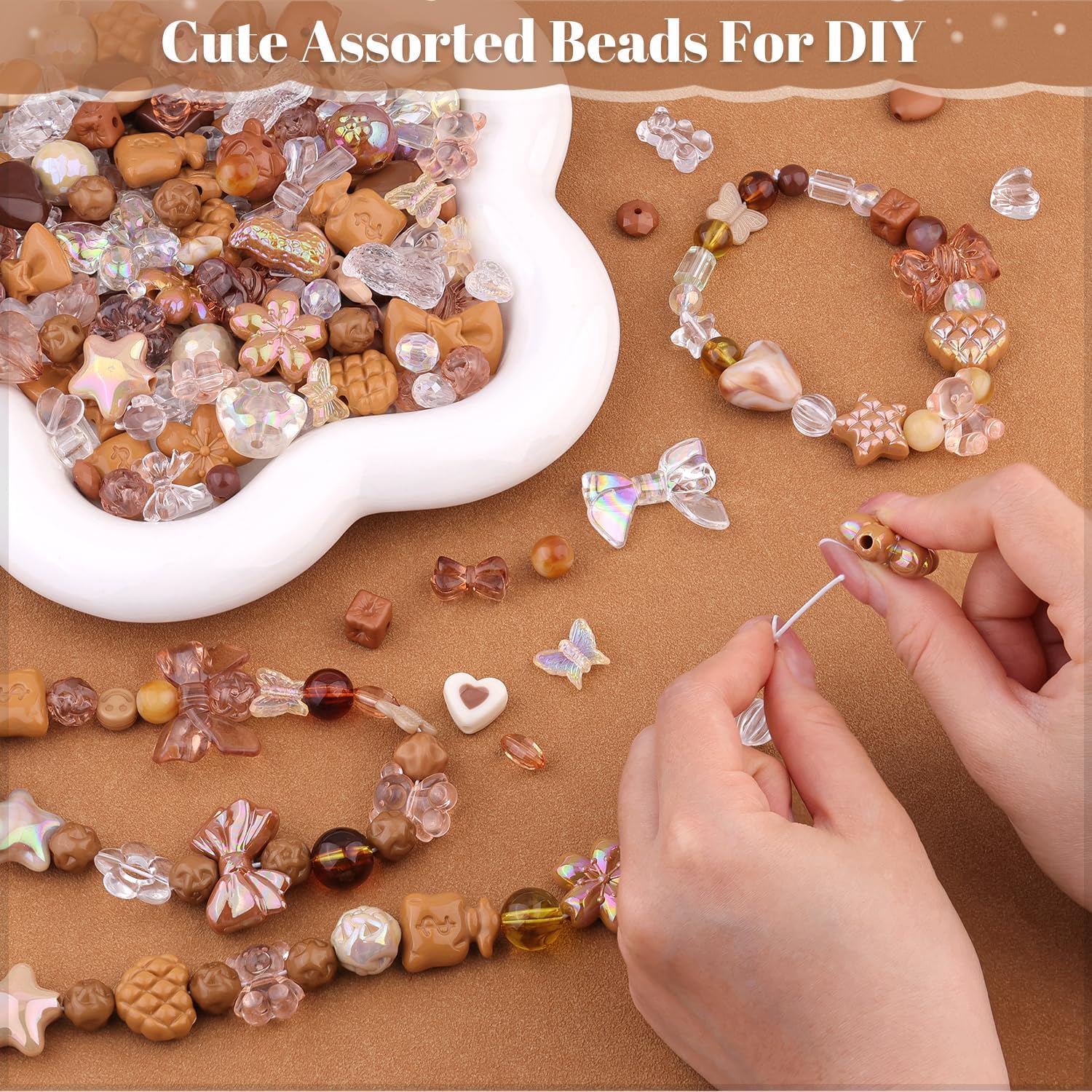 200-260PCS Brown Assorted Acrylic Beads Charms, Cute Beads for Bracelets image 4