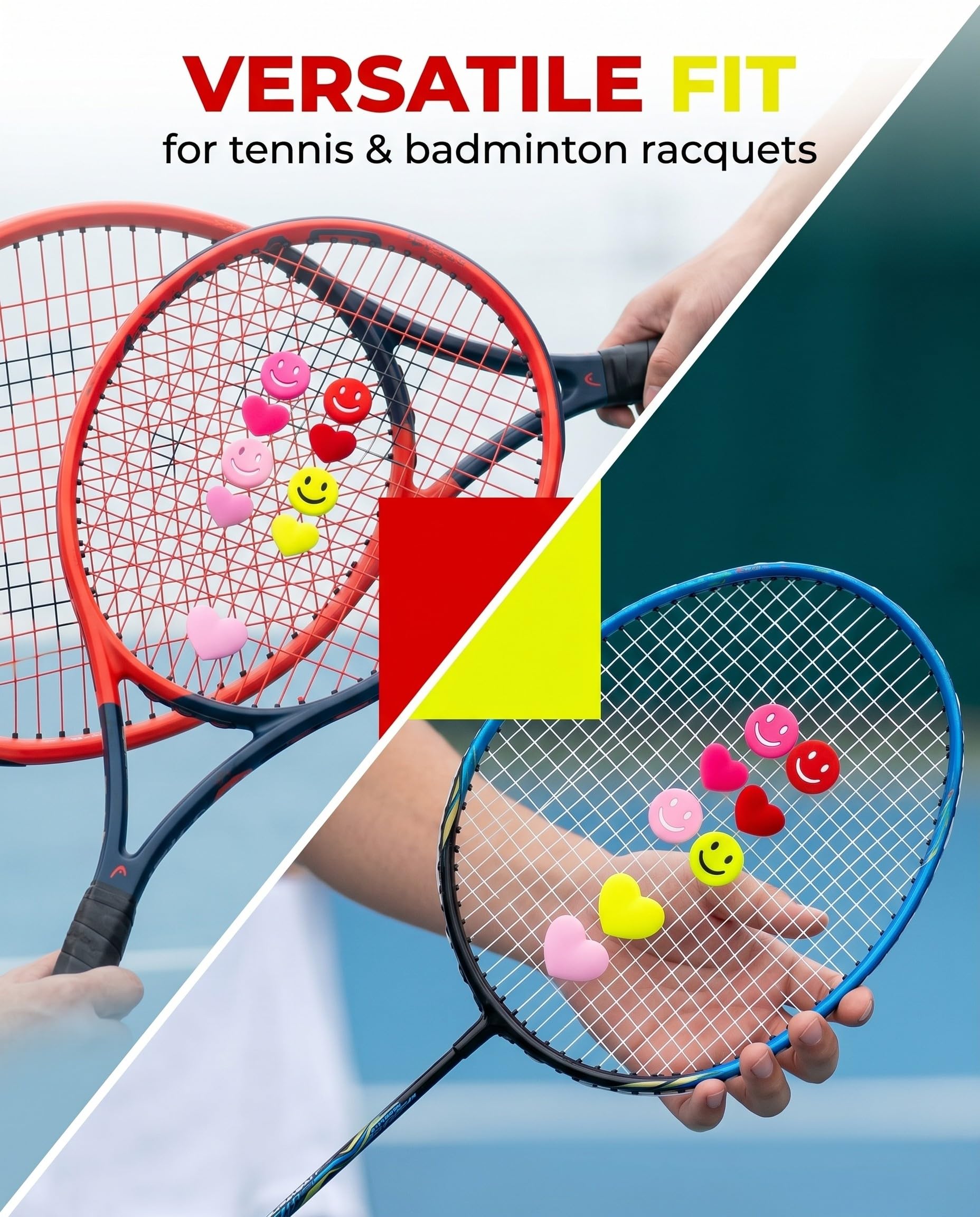 Amortiguador Raqueta Tenis Silicona Carita feliz Corazón 8 Piezas Antivibradores