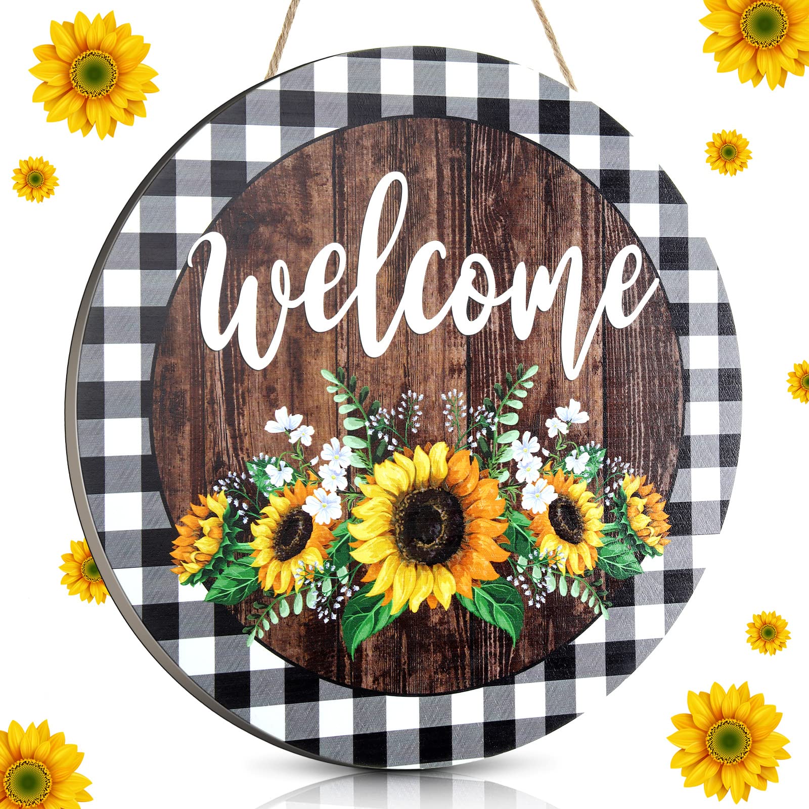 Pechpell Summer Sunflower Home Sign - 'Welcome To Our Home' Wood Framed Wall Decor, 15.7x11.8 Inch