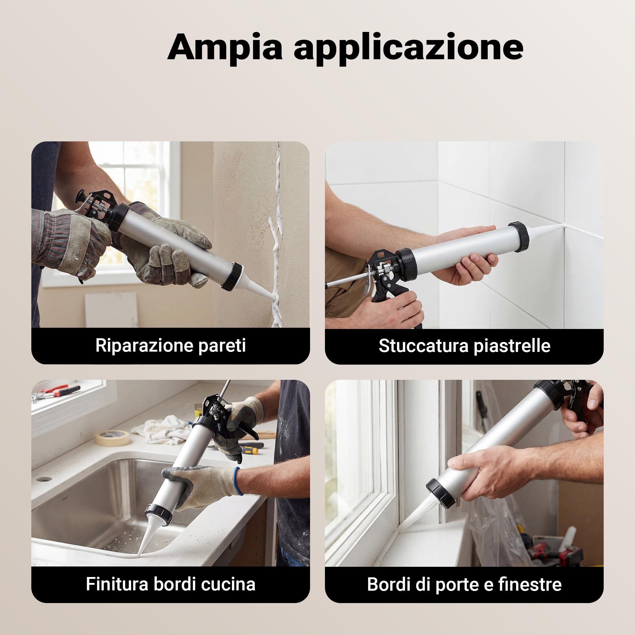 Pistola per silicone in alluminio 600 ml per cartucce da 380 mm (15")
