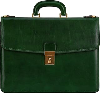 Time Resistance Leather Briefcase - Italian Handmade Leather Laptop Bag - Handbag for Men - Professional Computer Case