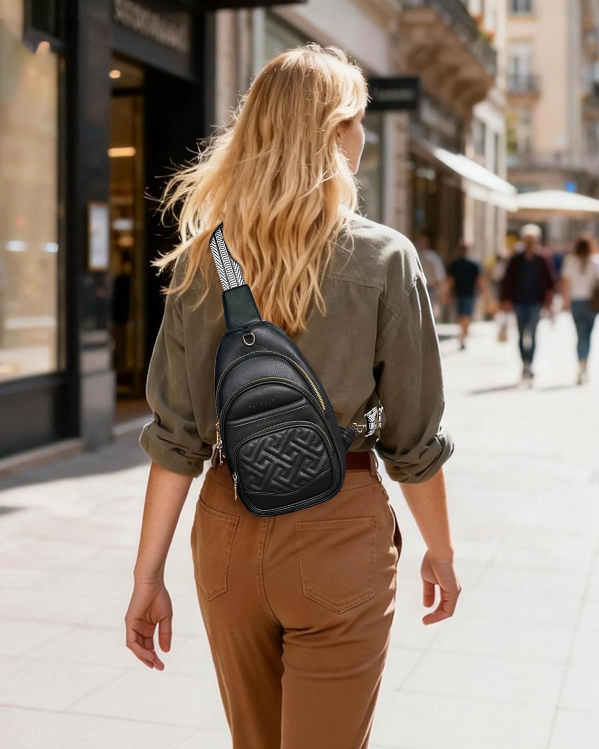 Sling Bag for Women, Anti-Theft RFID Crossbody Bag Vegan Leather Sling Purse for Travel, Chest Sling Bag Fanny Pack | Multi-Pocket, 8 RFID Card Slots, Structured bag, Quilted Design, Commuting Shopping - Image 2