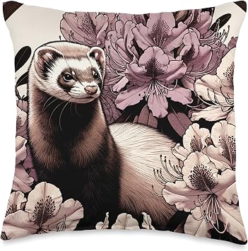 Ferret and Rhododendrons floral ferrets Throw Pillow