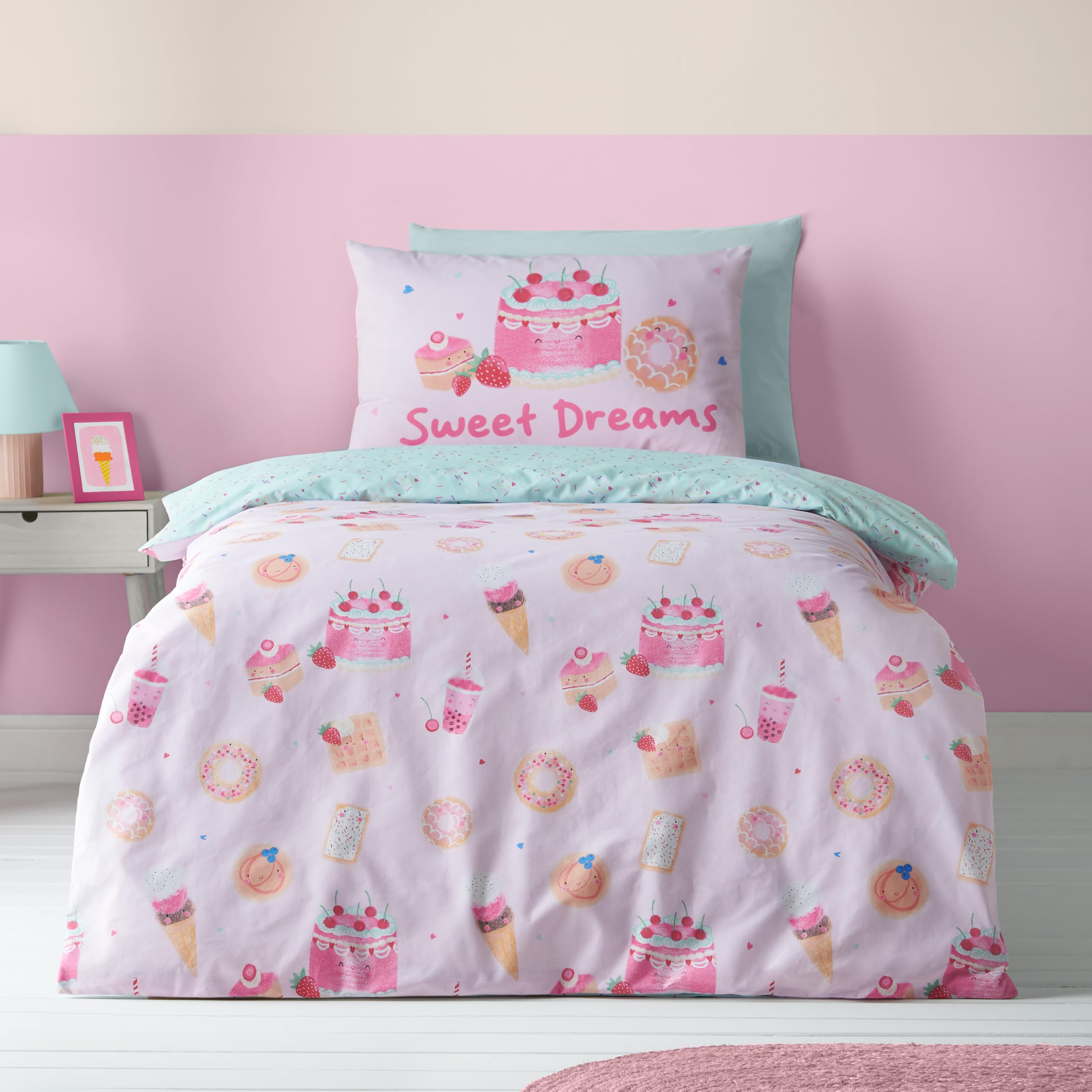 Julian Charles Pink Catherine Lansfield Sweet Treats Reversible Duvet Set - Single