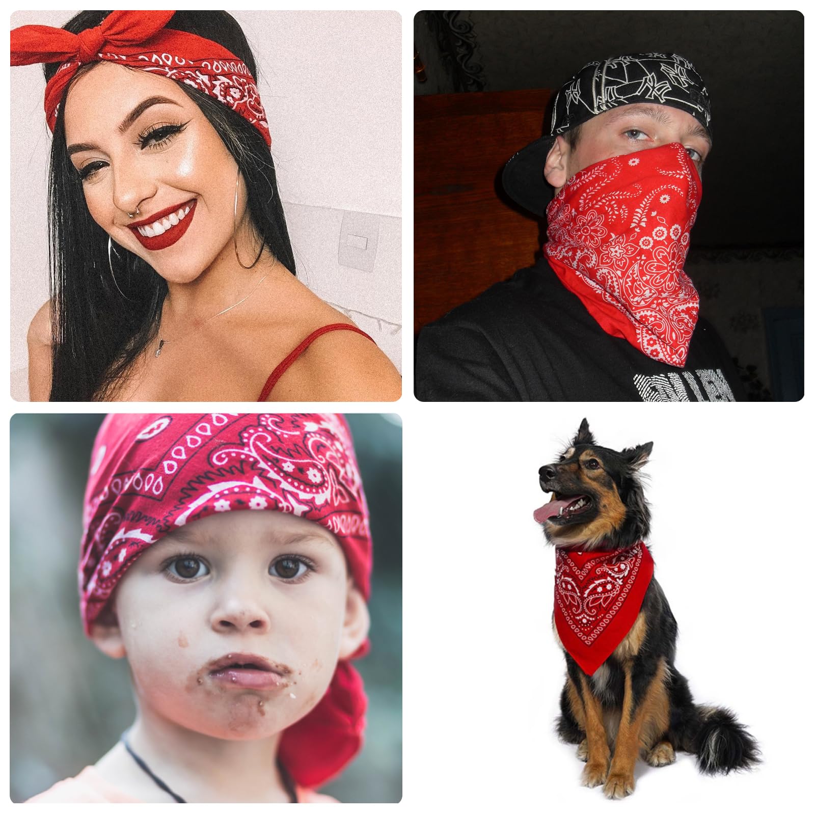 Bandana Damen Halstuch Rot Aus Baumwolle - Kopftuch Für Unisex, Kinder - Bindetuch, Headwear, Haar, Schal Mit Paisley Muster (55 X 55 Cm)