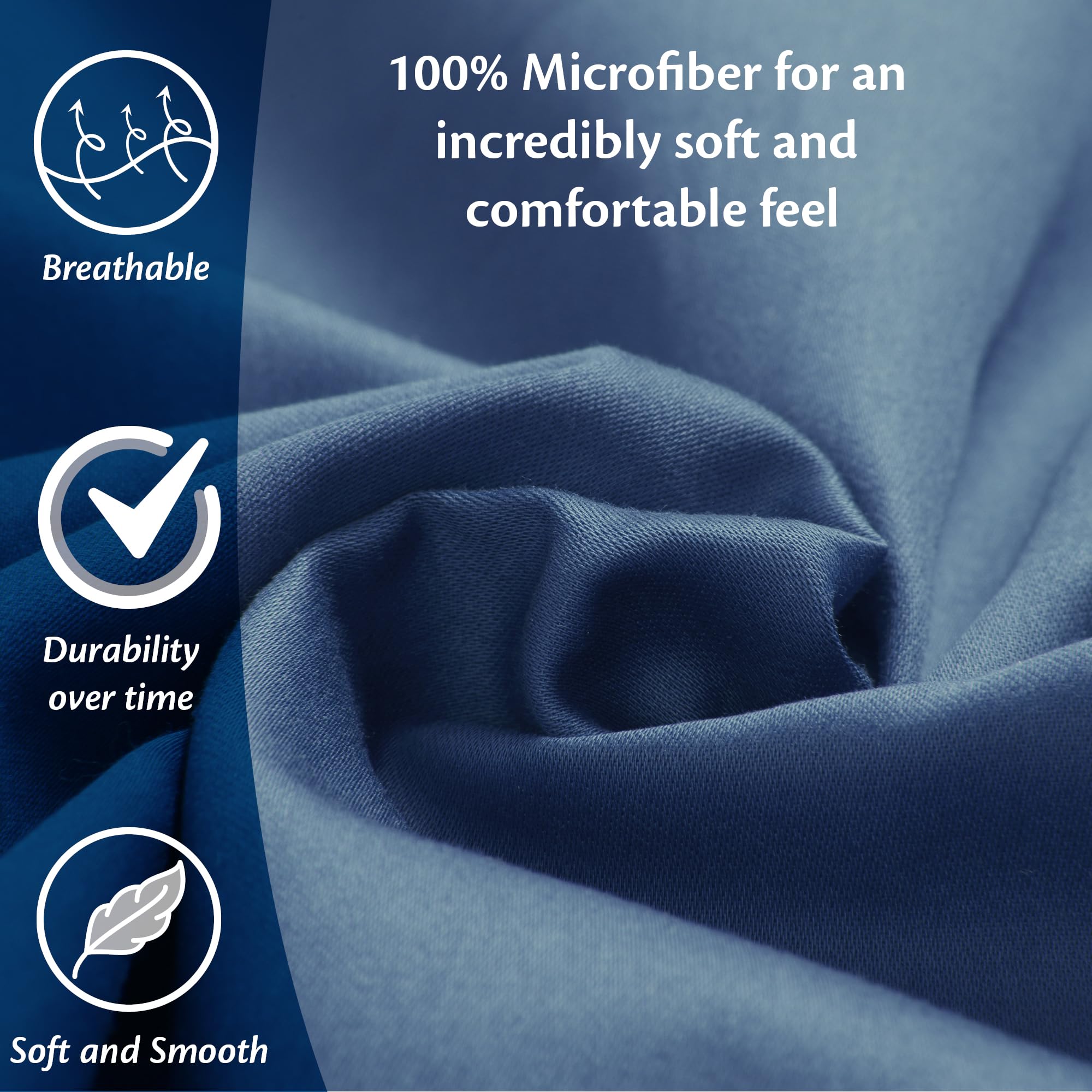 King size Fitted Sheet for Size 150x200 cm in Blue Navy Microfiber Bottom Fitted Sheet Deep Pocket 12 inch (up to 30cm) in Soft Brushed Microfiber Fabric Easy Care Shrinkage and Fade Resistant - Image 2