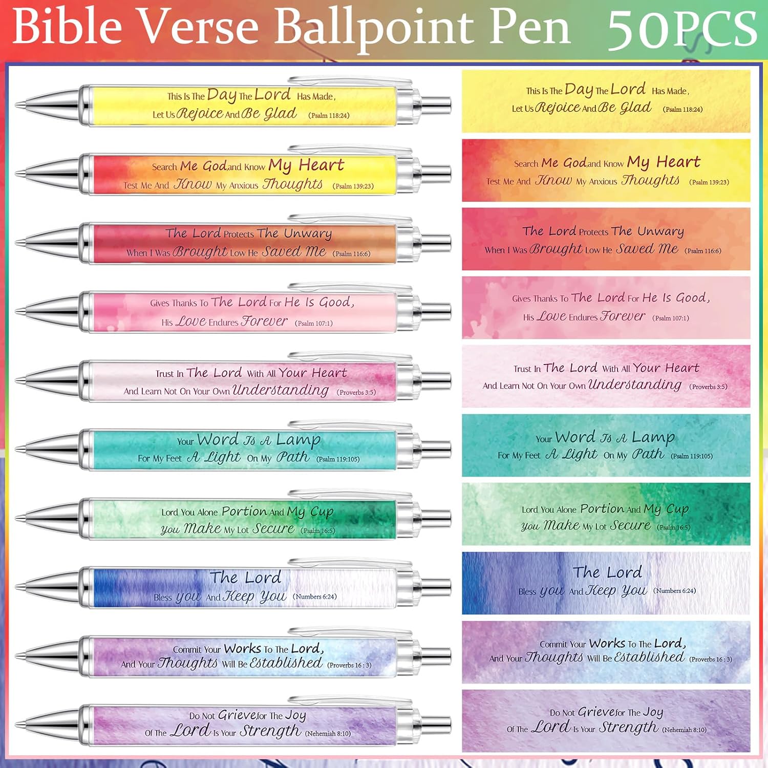 Yeaqee 200 Pcs Christian Gifts Set Include 50 Bible Verses Bookmarks Book Markers 50 Ballpoint Pens 50 Bible Notebooks 50 Organza Bags Watercolor Mother's Day Bulk Gifts for Church Women