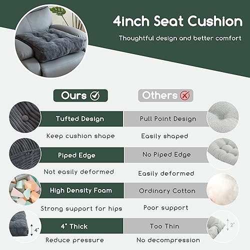 Miniatura 6 de Cojín de asiento reclinable de pana copetudo para ancianos, cojín cuadrado grande de espuma de alta densidad para silla reclinable, almohada de