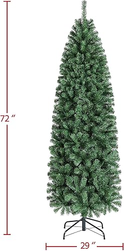 Miniatura 4 de Yaheetech Árbol de Navidad artificial de abeto Kingswood sin luz, de 6 pies, árbol de Navidad delgado con bisagras con 814 puntas de ramas y soporte