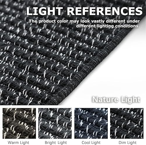 Miniatura 7 de KOZYFLY Alfombra bohemia para pasillo de 2 x 5 pies, lavable, con parte trasera de goma, alfombra de cocina trenzada de algodón negro, alfombra de