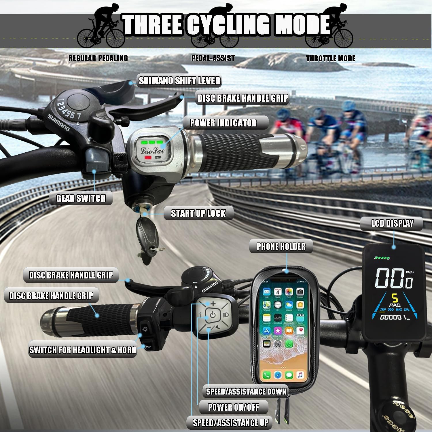 Electric Bike for Adults, 60V 25Ah Fat Tire Ebike Dual Motor AWD 5000W Peak 20MPH Electric Bicycles 21-Speed with Ignition Lock Hydraulic Disc Brake