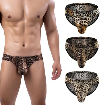 Mens Ice Silk Low Rise Leopard Bikini Briefs Underwear