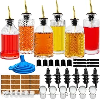 INFTYLE Coffee Syrup Dispenser Bottles Set 6 Pack 7 OZ, Simple Small Glass Syrup Bottles for Coffee Bar with Metal Pour Spout Ideal for Coffee Syrups, Honey