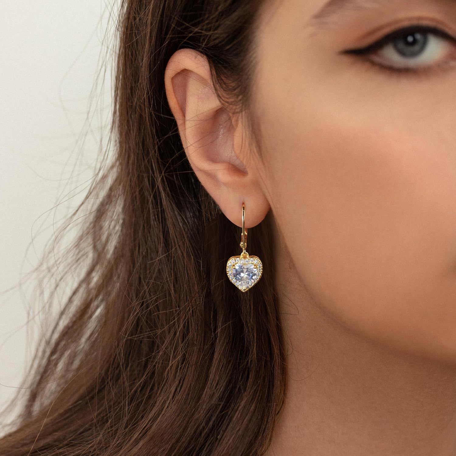 925 Sterling Silver 14K Gold Plated Heart Dangle Earrings, ALEXCRAFT Dangling Drop Earring for Trendy Women Leverback Earings Cubic Zirconia Hypoallergenic - Image 5