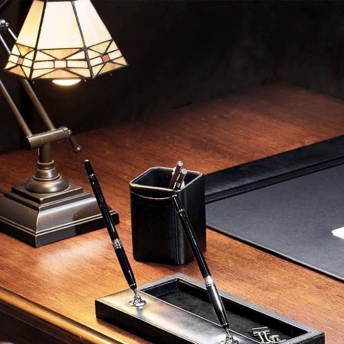 Miniatura 6 de Dacasso Portavasos clásico de cuero negro para lápicesbolígrafos para escritorio, decoración ejecutiva de lujo y organización de oficina esencial