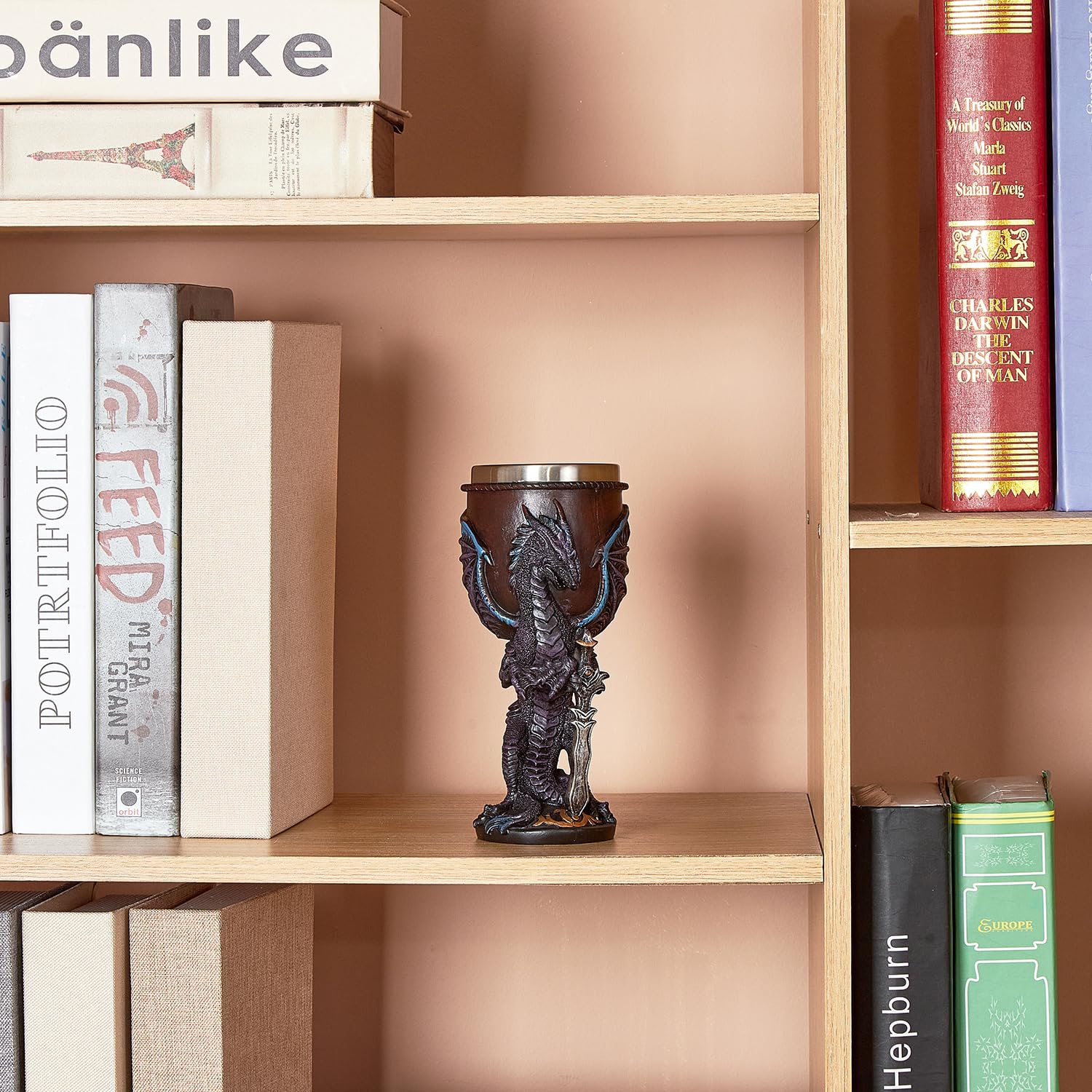 Calice viola con drago fiamma, con inserto in acciaio inox, regalo Fantasy Dungeons and Dragons, calice da vino.
