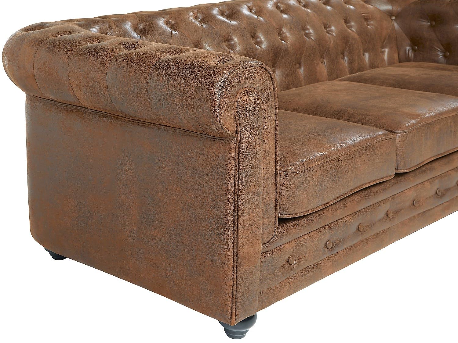 Vente-unique Sofá de 3 plazas y 2 sillones Chesterfield de Microfibra, Aspecto de Piel Envejecida