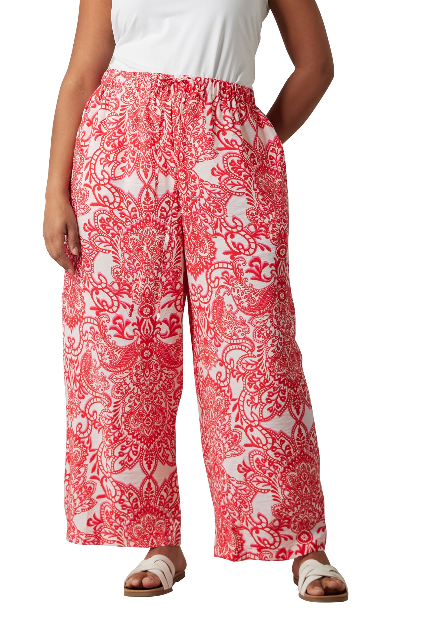 Evans - Women's Trousers - Wide Leg - Red - Size 26-28