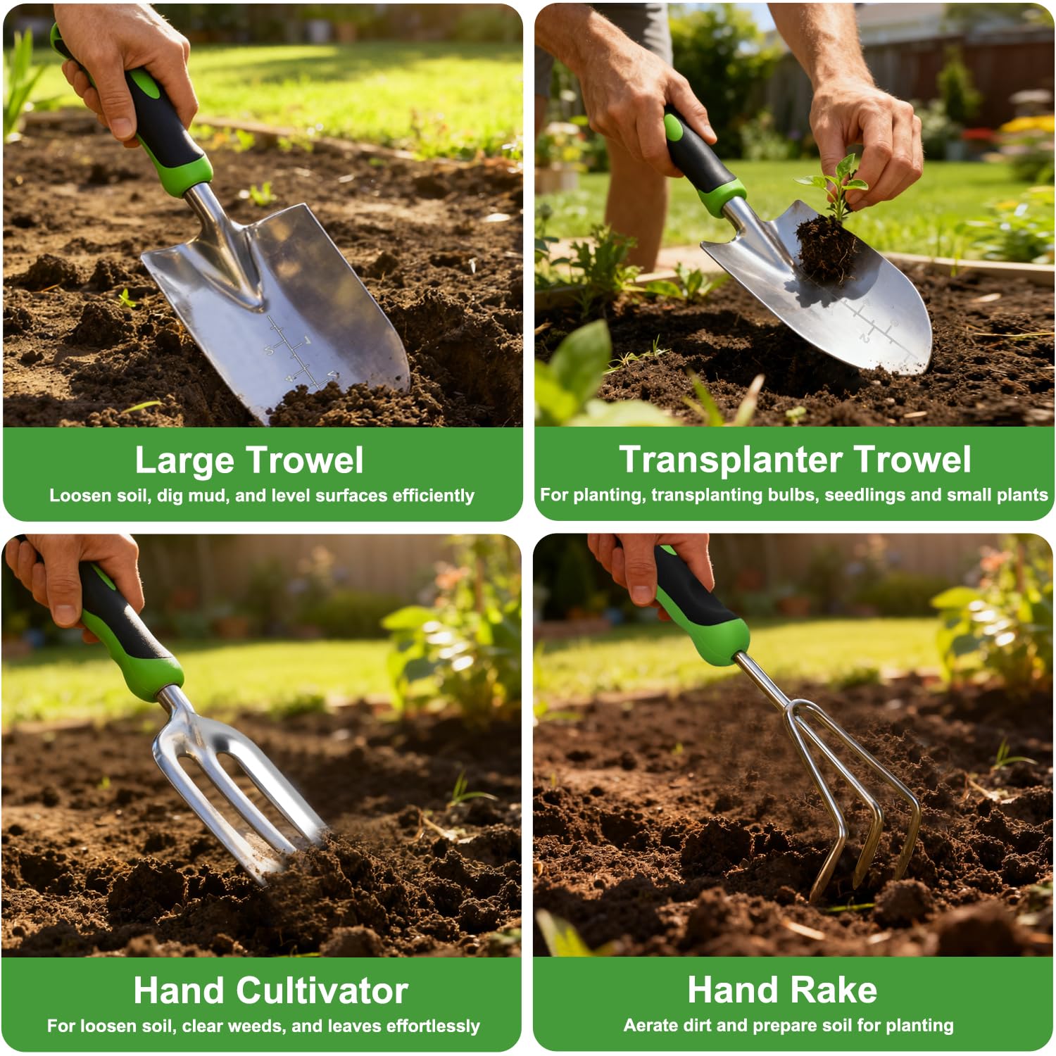 Yesker Juego de herramientas de jardinería de 6 piezas de alta resistencia, suministros de jardinería, regalos para mujeres y hombres, kit de herramientas de mano de jardinería con mango ergonómico