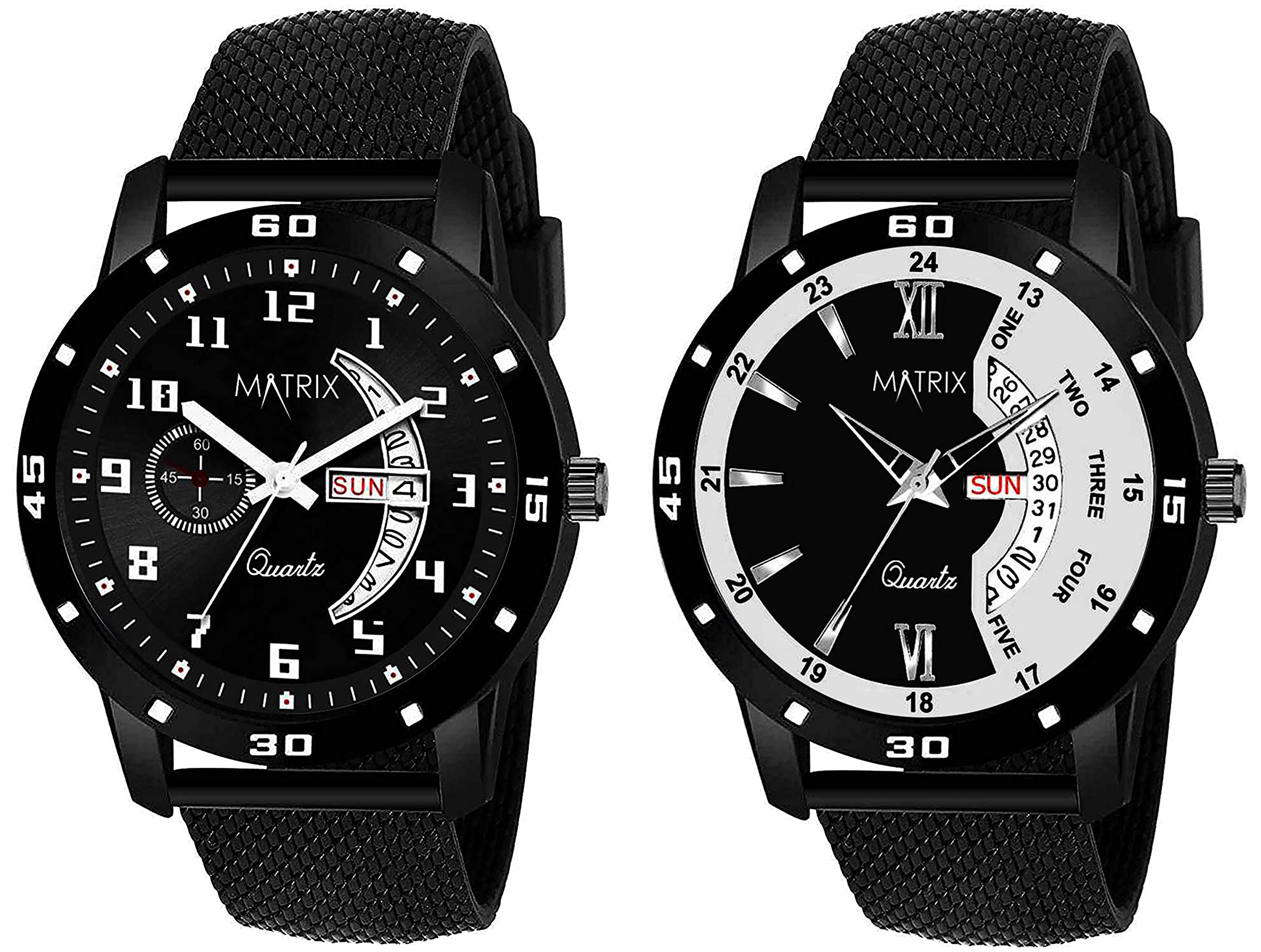 Matrix Silicone Boy "Doublet Black & Black Day & Date Analogue Watch Pair Set (Pack Of 2 Different Watch) (Pr-84-101) (B0B18Q2MBM) Amazon Price History, Amazon Price Tracker