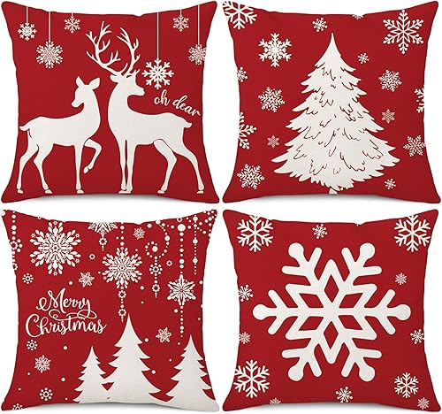 Miniatura 1 de Juego de 4 fundas de almohada decorativas de Navidad, muñeco de nieve, reno, alegría, rayas grises, decoración de Navidad, funda de cojín para sofá,