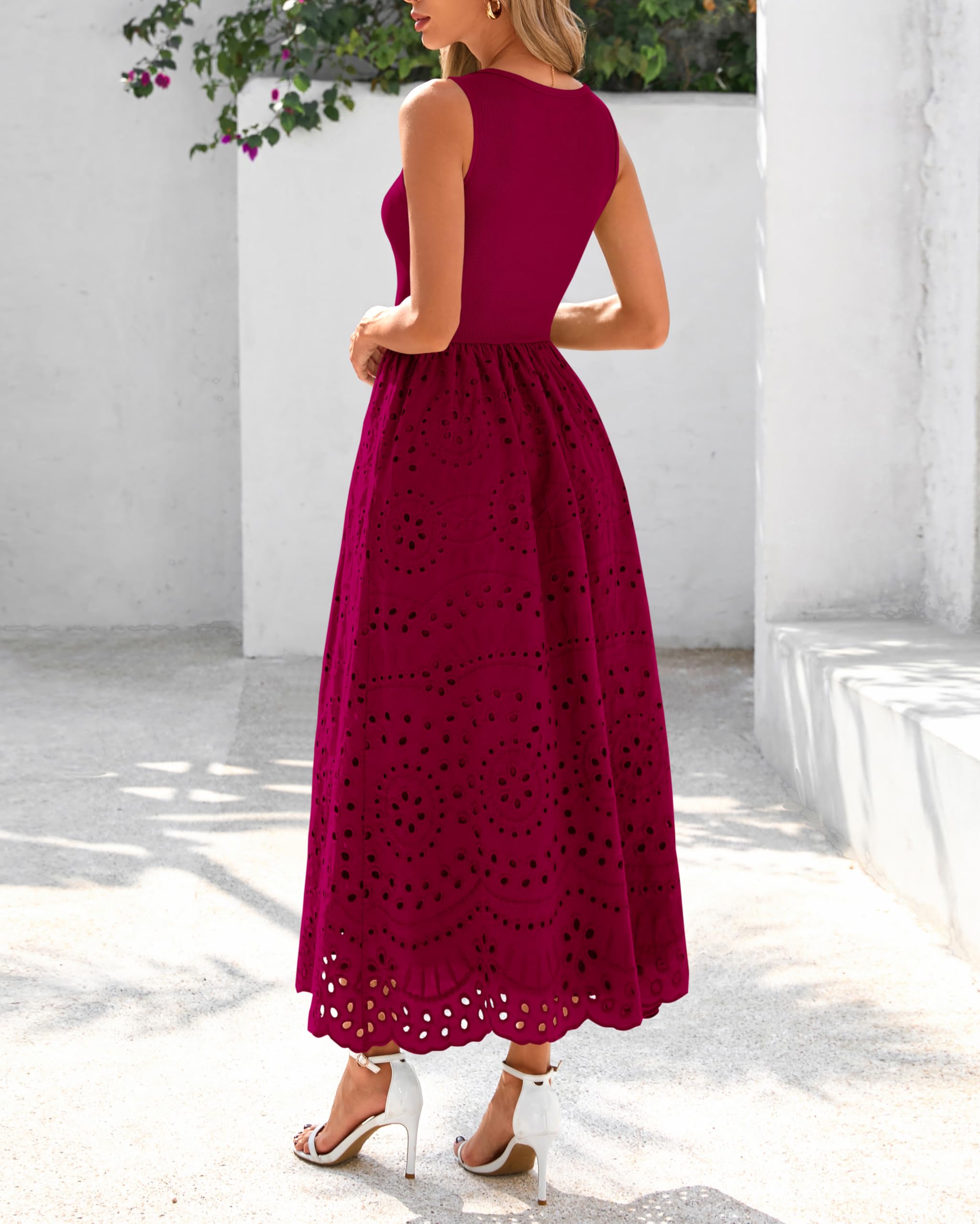 dowerme Abiti estivi da donna 2025 casual senza maniche girocollo A-Line Boho pizzo occhiello cotone canotta maxi abito con tasche