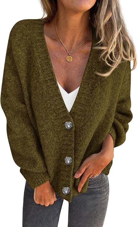 PRETTYGARDEN Cardigan Sweaters for Women Trendy Fall 2025 Long Sleeve Button Down Oversized Chunky Knit Sweater Outerwear