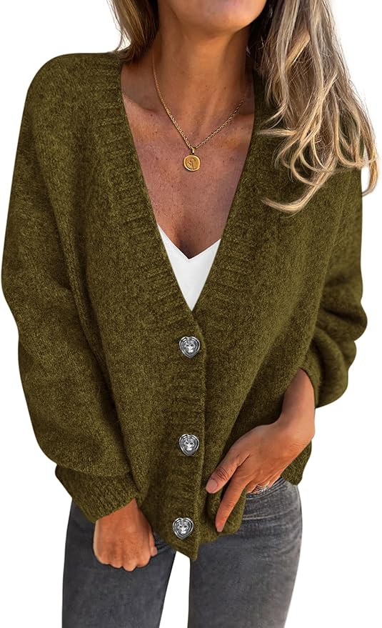 PRETTYGARDEN Cardigan Sweaters for Women Trendy Fall 2025 Long Sleeve Button Down Oversized Chunky Knit Sweater Outerwear