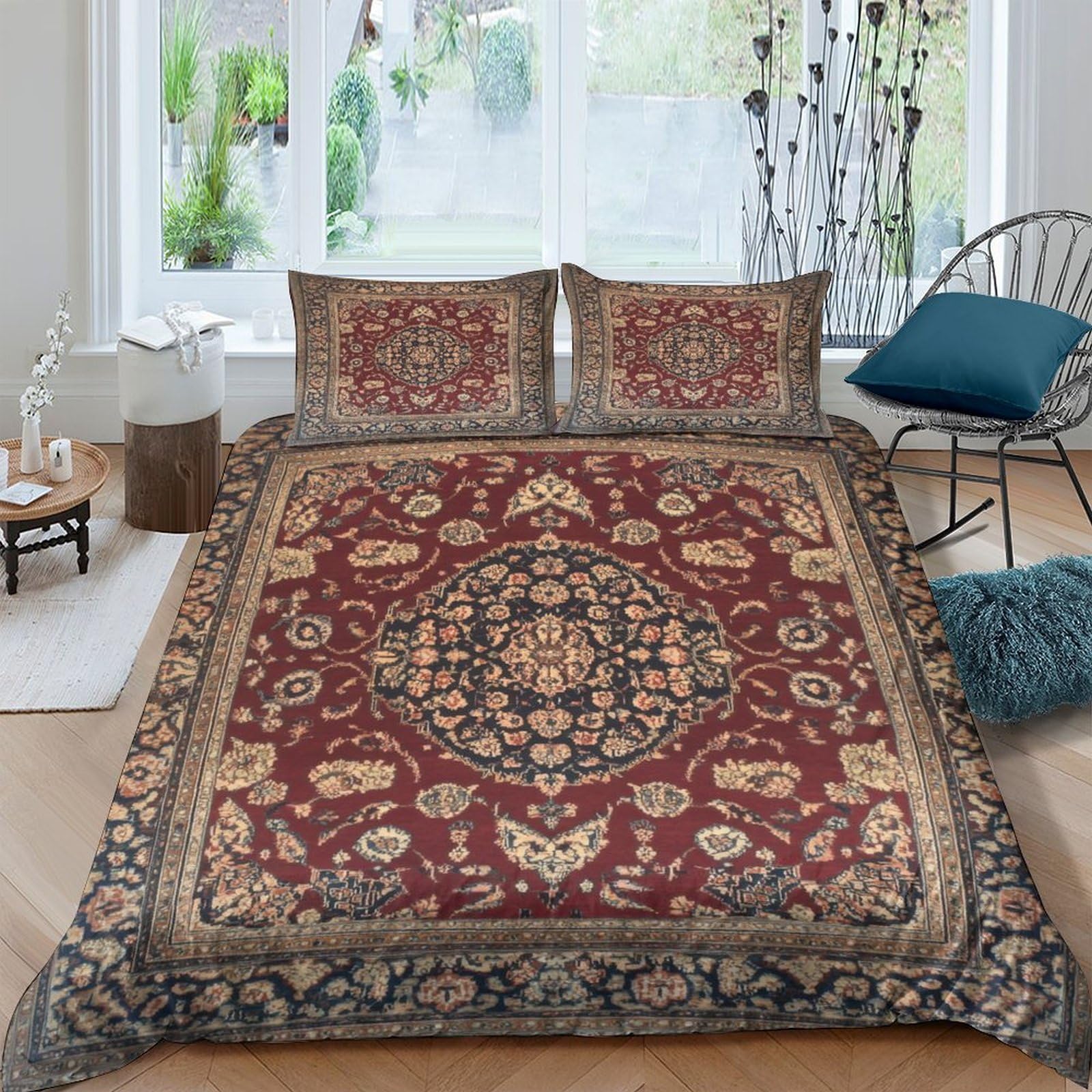 TUFRTGYHN 3D Printed Persian Vintage Duvet Cover Microfiber Soft Breathable Oriental Medallion Bedding Set with 2 Pillowcases for Bedroom Decor, Single（135x200cm）