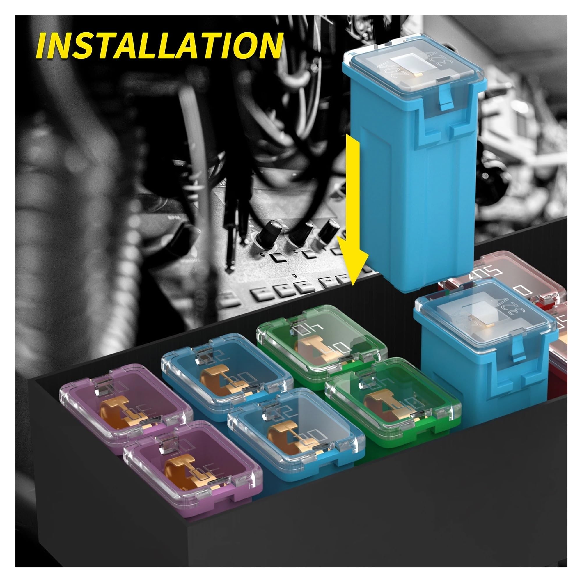 DaierTek 36 pezzi Jcase Fuse Kit assortimento di fusibili a forma scatola alti/standard e bassi 20A 30A 40A 50A 60A 80A