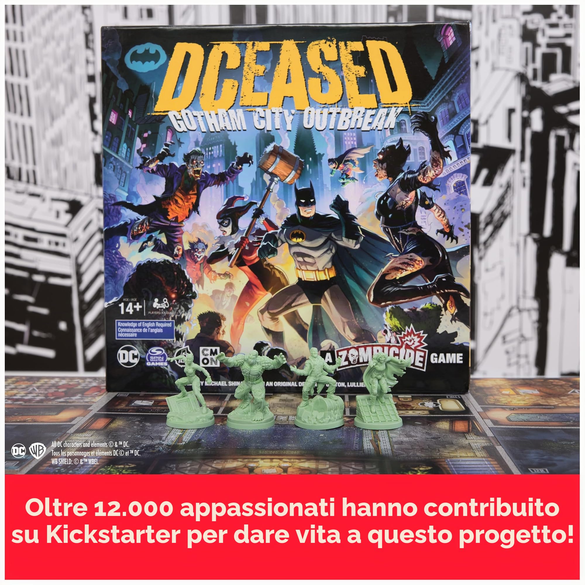 Spin Master Games, DCeased: Gotham City Outbreak, Gioco da tavolo di strategia della collezione Zombicide, con miniature DC Comics da collezione, 1-4 giocatori, dai 14 anni in su (versione inglese)
