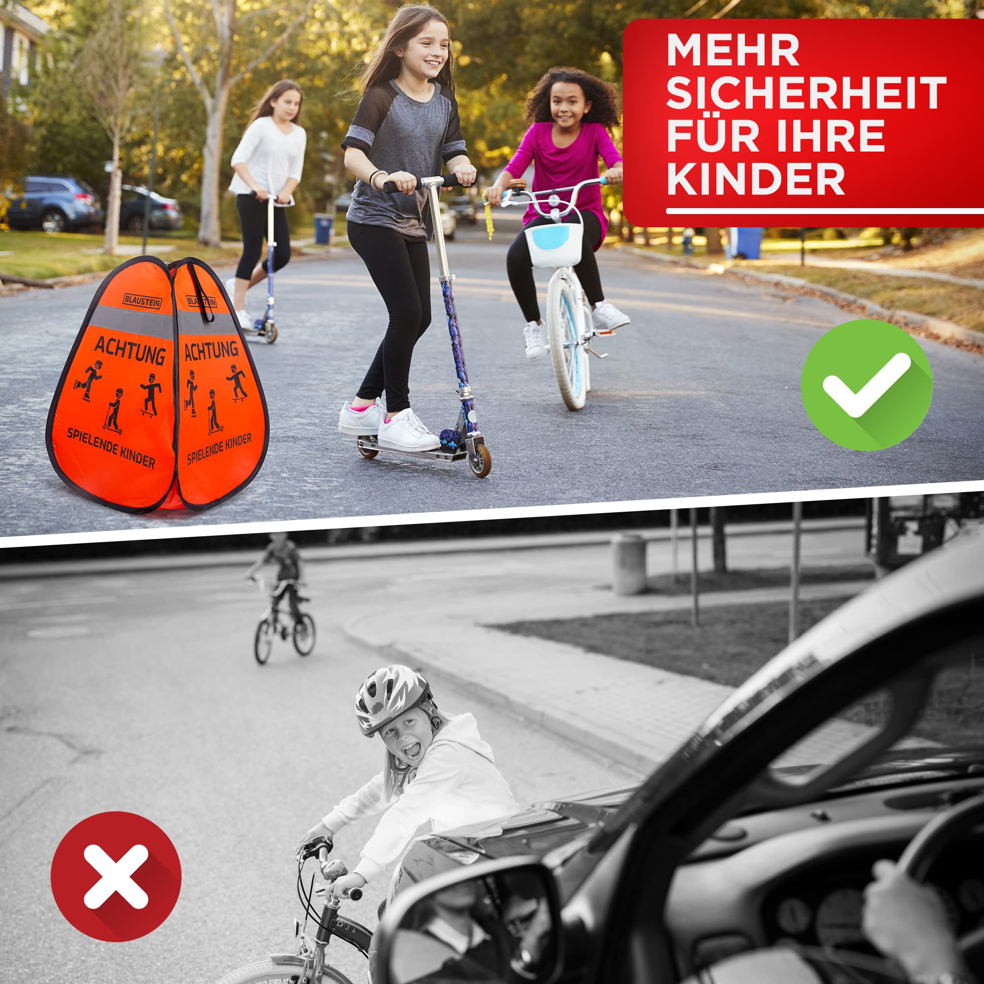 Blaustein Warnwürfel - Mehr Sicherheit für Kinder Straßenwarnschild Spielende Kinder