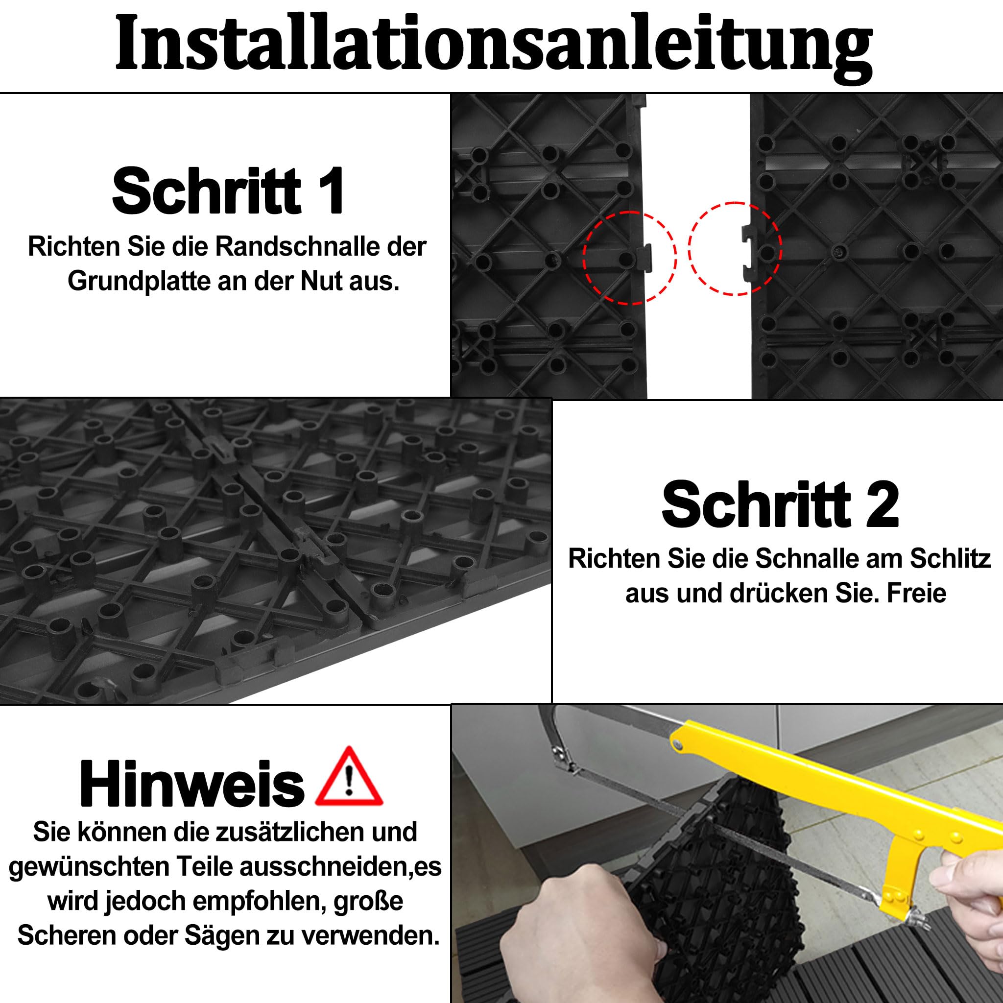 LARS360 6stk Anthrazit WPC Bodenfliese Terrassenfliesen Balkonfliesen Bodenbelag mit Klicksystem und Drainage Kunststoff Deck Fliese für Terrassen Balkon Garten Größe 60x30cm ca. Gesamt 1m²