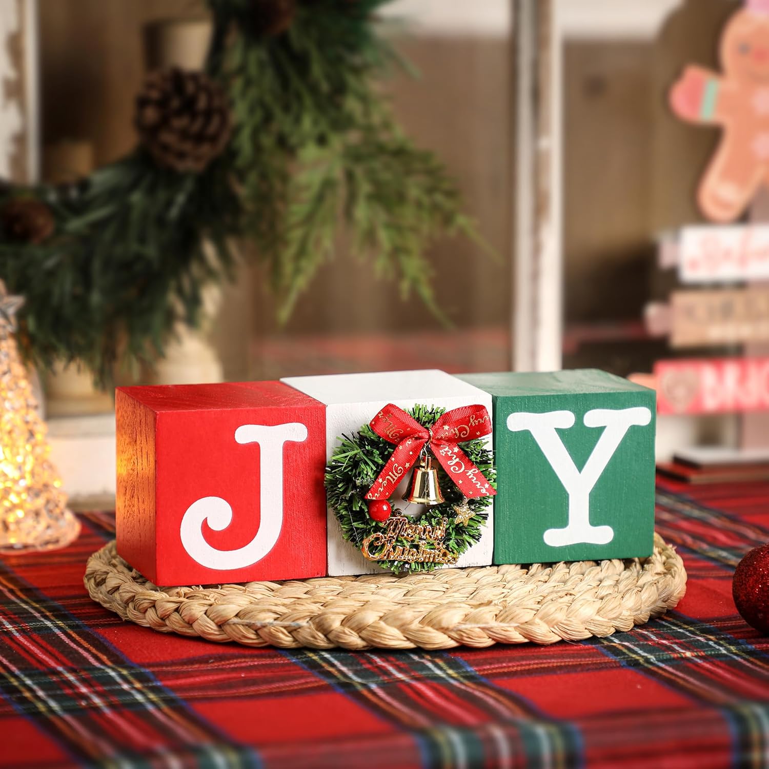 Christmas Tiered Tray Decor, Joy Wood Block Set of 3 Joy Centerpieces for Tables, Christmas Mini Wood Presents Small Gift, Xmas Holiday Decor for Home Party - Image 6