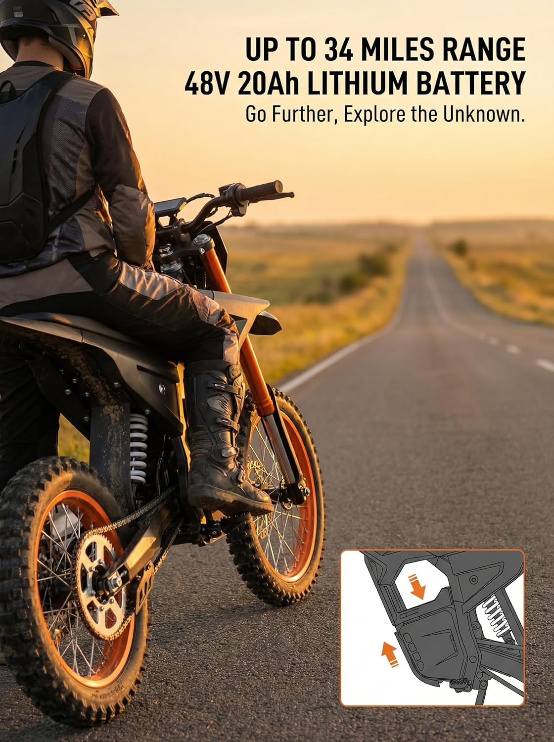 3500W Peak 31MPH Electric Dirt Bike for Adults, E-Motorcycle, 48V 20Ah Removable Battery, 12"/14" All-Terrain Tires, IPX6 Waterproof, Hydraulic Disc Brakes, Off-Road Ebike 120NM High Torque