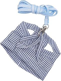 Small Animal Harness and Leash Guinea Pig Rabbit No Pull Comfort Padded Cotton Stripe Vest Suit for Chinchilla Puppy Kitten and Other Small Pets - Size S (Blue)