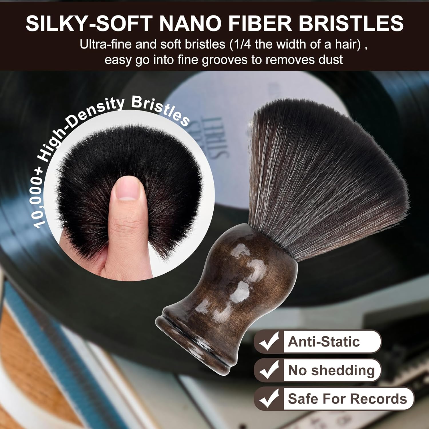 6-in-1 Vinyl Record Cleaning Kit | Vinyl Record Cleaner Kit – Includes 2in1 Velvet Microfiber Brush, Soft Antistatic Nano Fiber Brush, Cleaning Liquid, Duster & Stylus Brush, Storage Box, for Records
