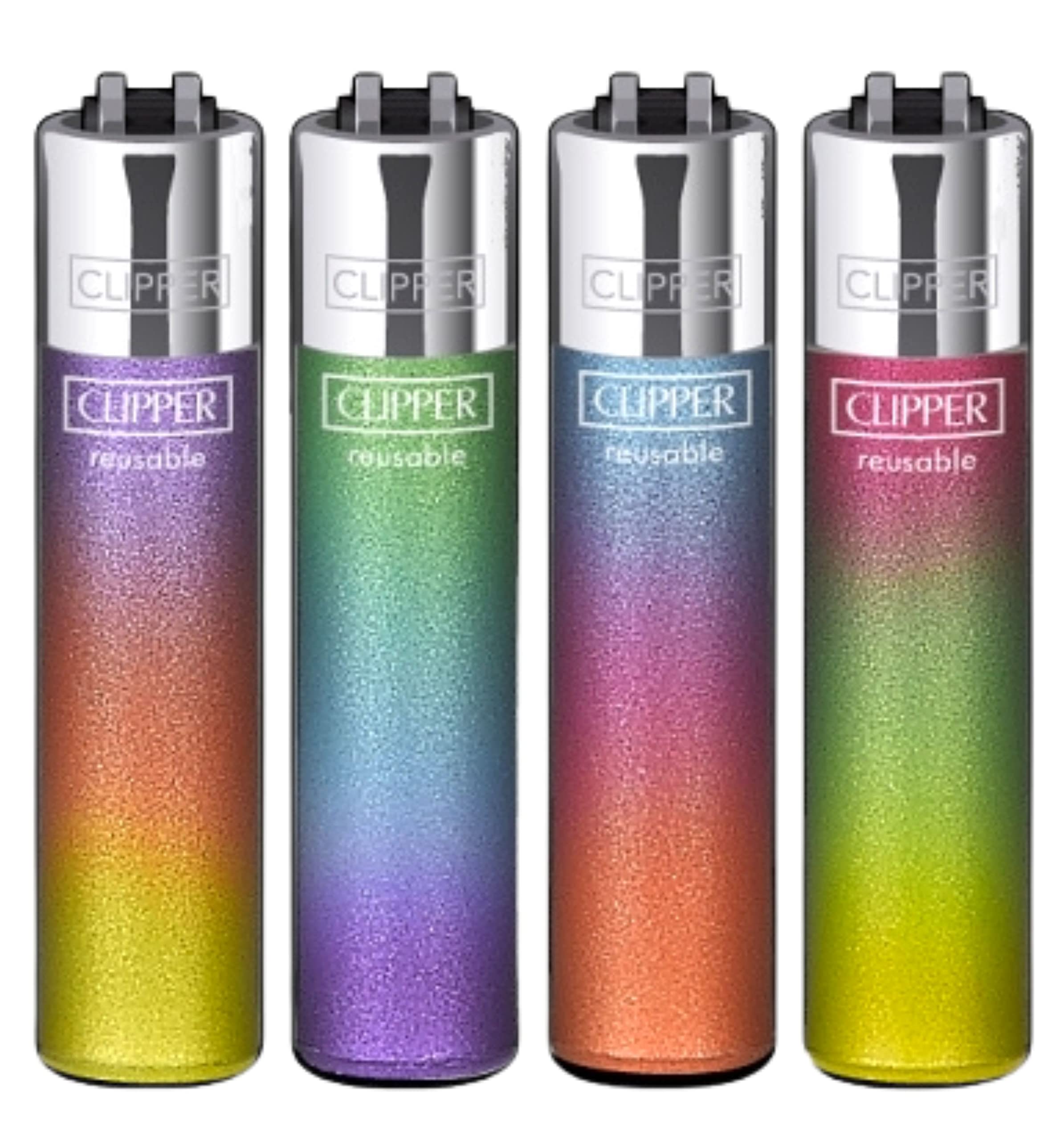 Zactly - Set of 4 Clipper Lighters, Various Assorted Designs, Regular Size Slogan Herb Leaf Weed Leaves Gas Refillable Flint Lighter (Triple Gradient)
