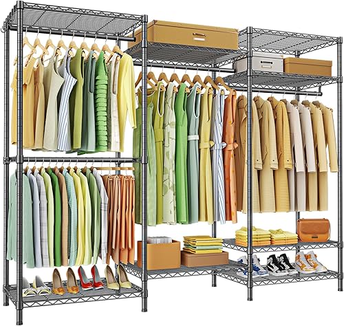 Miniatura 9 de Ulif E13 Perchero de Ropa de Servicio Pesado (Con 4 Barras Colgadoras y 8 Estantes) Percheros Independientes para Colgar Ropa, Organizador de Closet