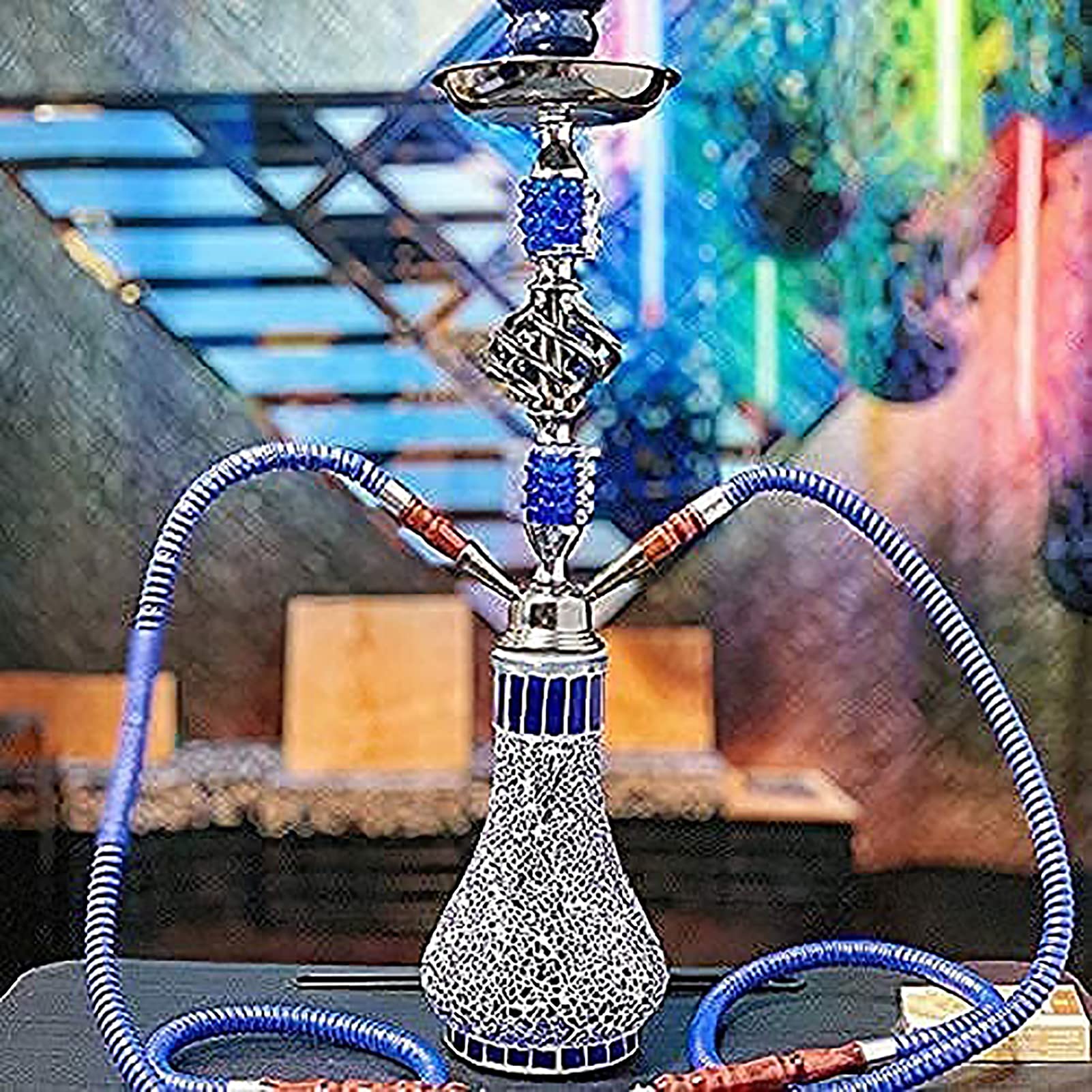 Kit Premium Shisha Hookah Juego De Hookah De 21.65"con Jarrón De Vidrio De 2 Mangueras, Cuenco De Cerámica Y Cenicero Con Pinzas Para Carbón Para Fumar Mejor Shisha B